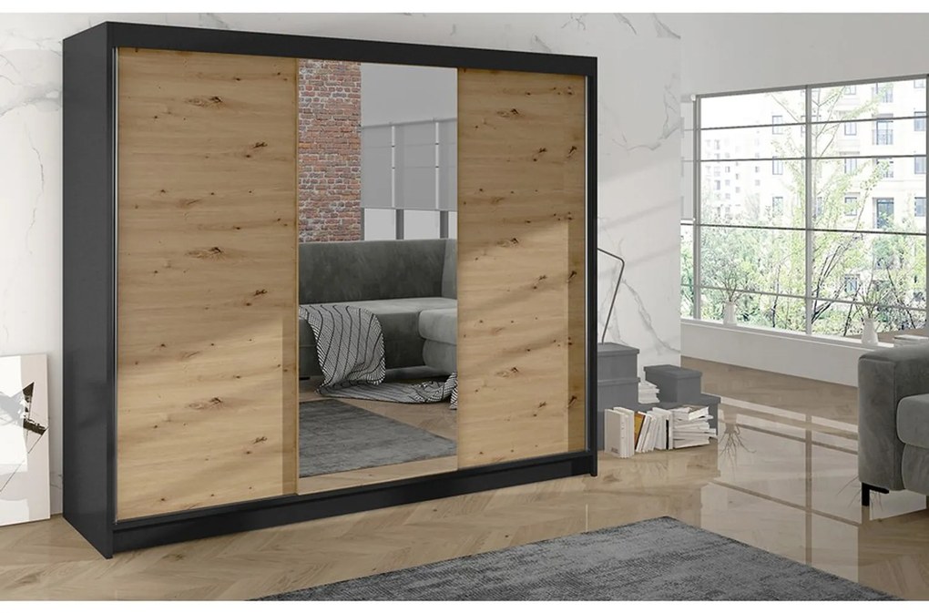Šatníková skriňa DERBY I - 200 cm Dub sonoma/biela