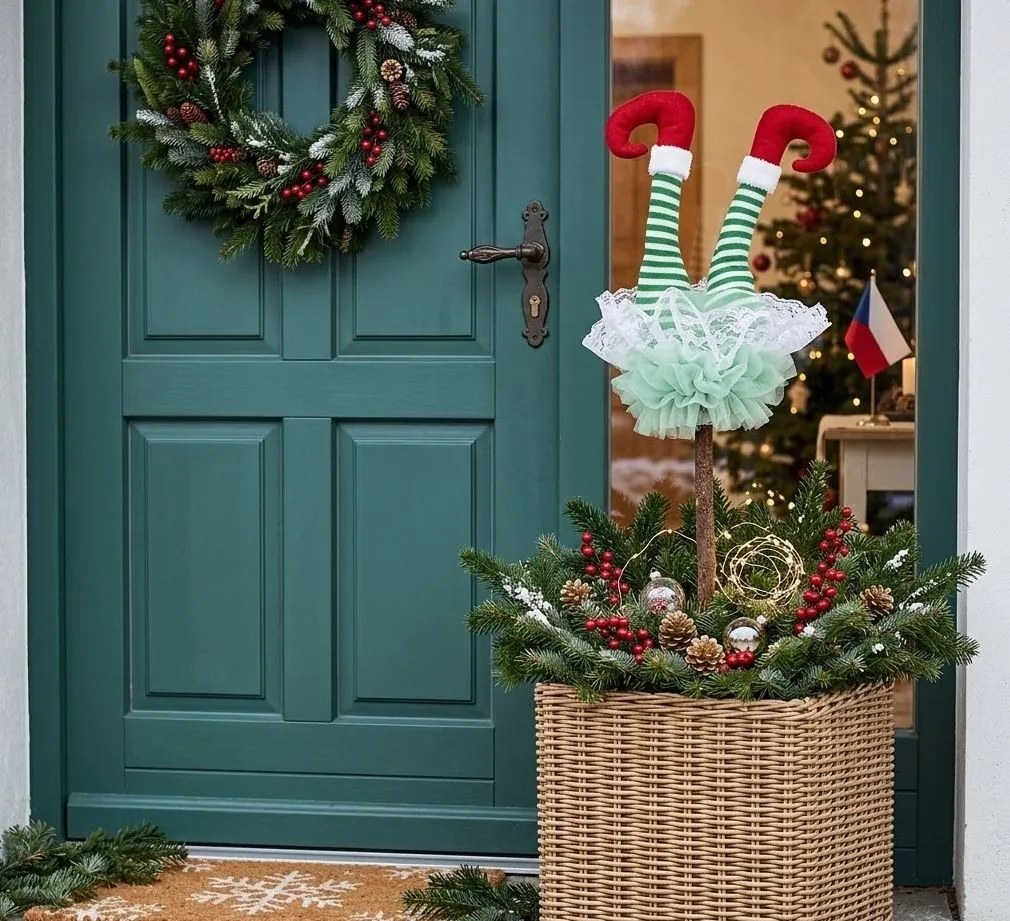 Christmas Decoration Elf Legs 22x10x75 Cm Green Wood - 22*10*75 cm