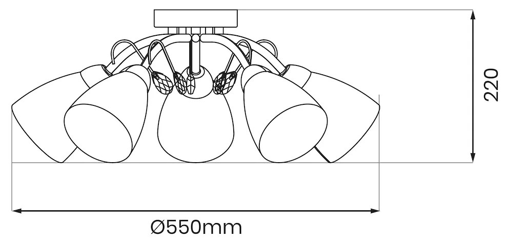 Stropné svietidlo Pireus, 5x biele sklenené tienidlo, ch