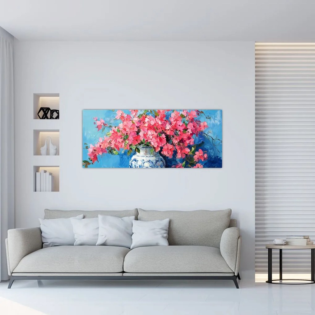 Obraz - Váza ružových kvetov (120x50 cm)