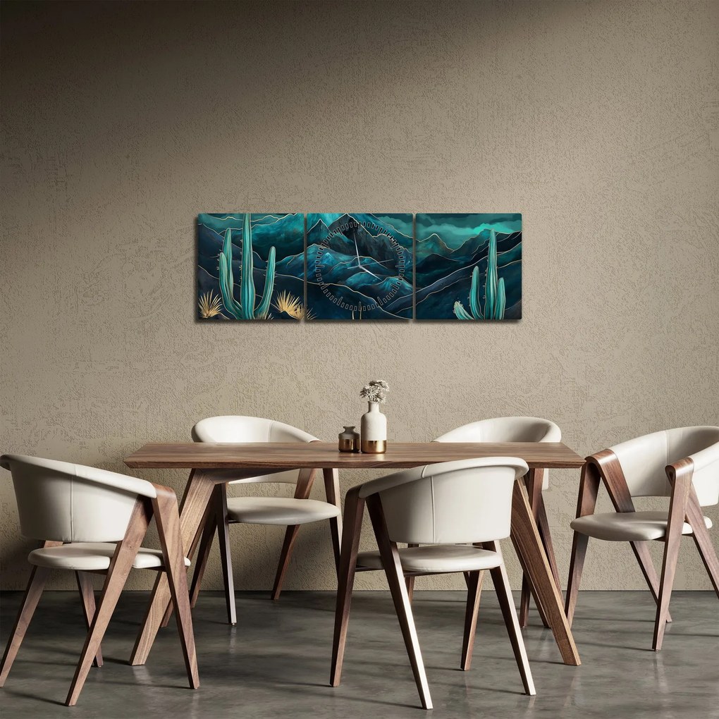 Obraz - Tyrkysová noc (s hodinami) (90x30 cm)