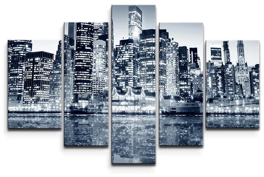 Sablio Obraz - 5-dílný Nočný New York - 125x90 cm