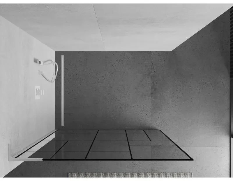 Mexen Kioto L, sprchová zástena Walk-In 90 x 200 cm, 8mm číre sklo čierny vzor, biely profil, 800-090-103-20-78