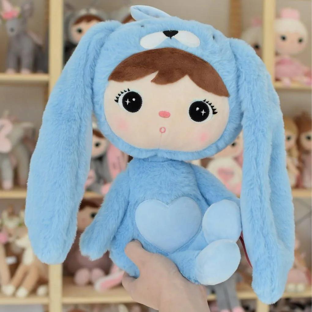 Bábika modrý zajac 70cm personalizácia: Nápis ružový