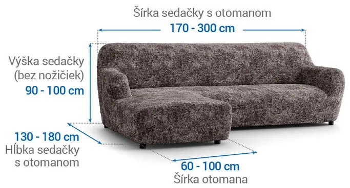 Bielastické poťahy MARMO hnedé sedačka s otomanom vľavo (š. 170 - 300 cm)