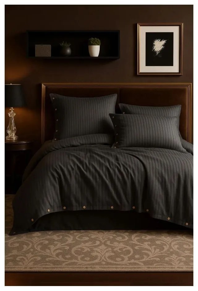 Tmavosivé obliečky na dvojlôžko/predĺžené z bavlny Renforcé 240x220 cm Como Striped – Mila Home Luxury