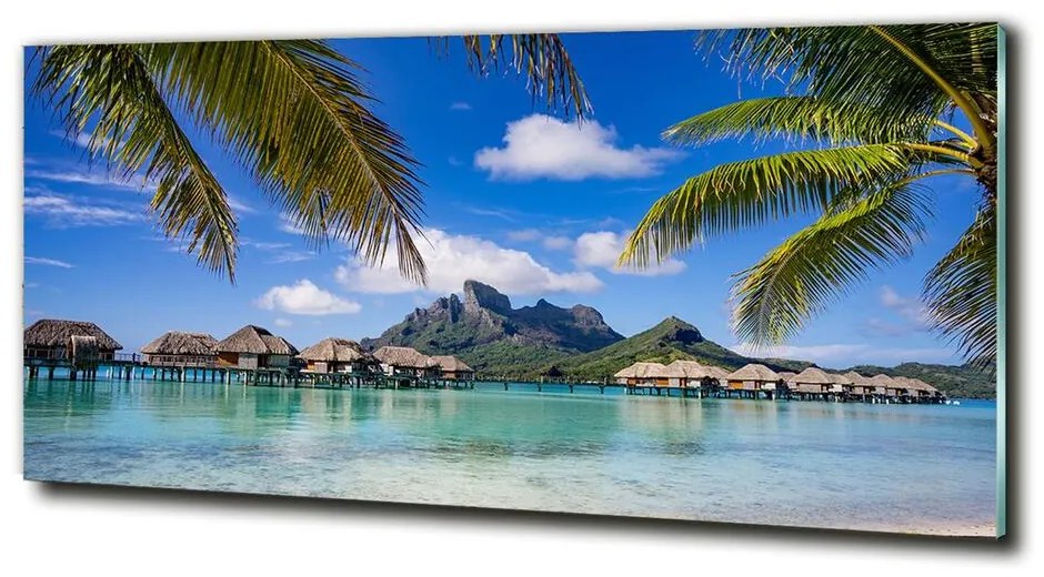 Foto obraz sklo tvrdené Palmy na Bora Bora cz-obglass-125x50-90274909