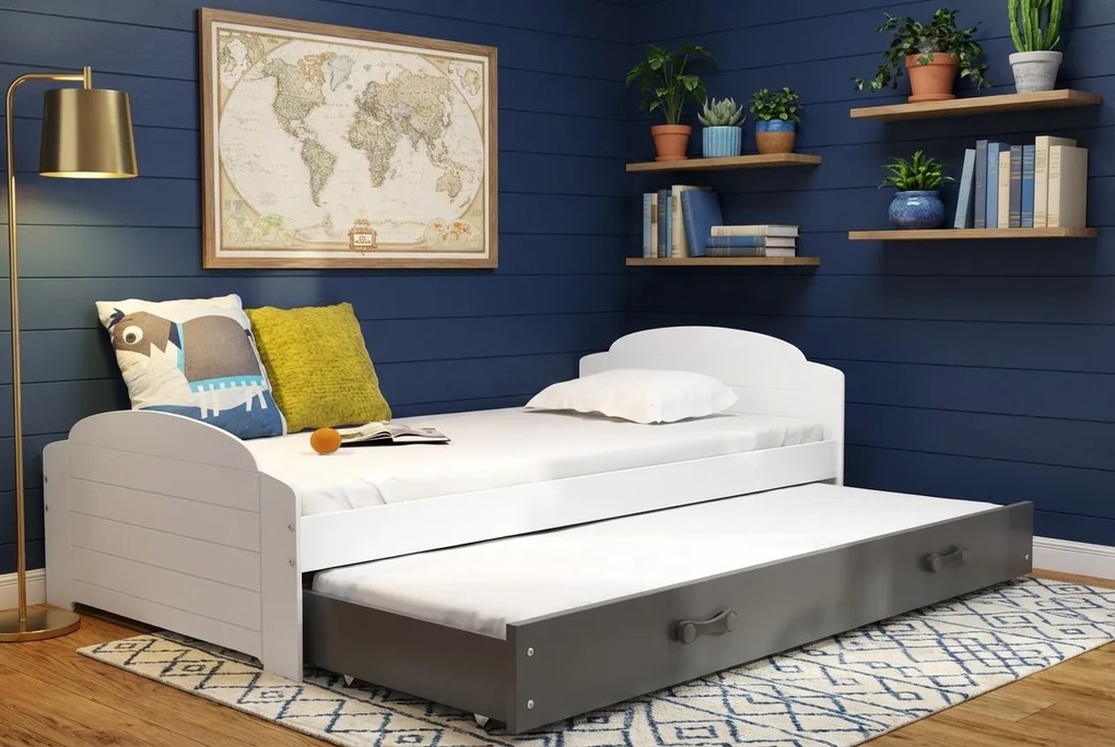 Posteľ s prístelkou LILI 200x90 Biela - Grafitová