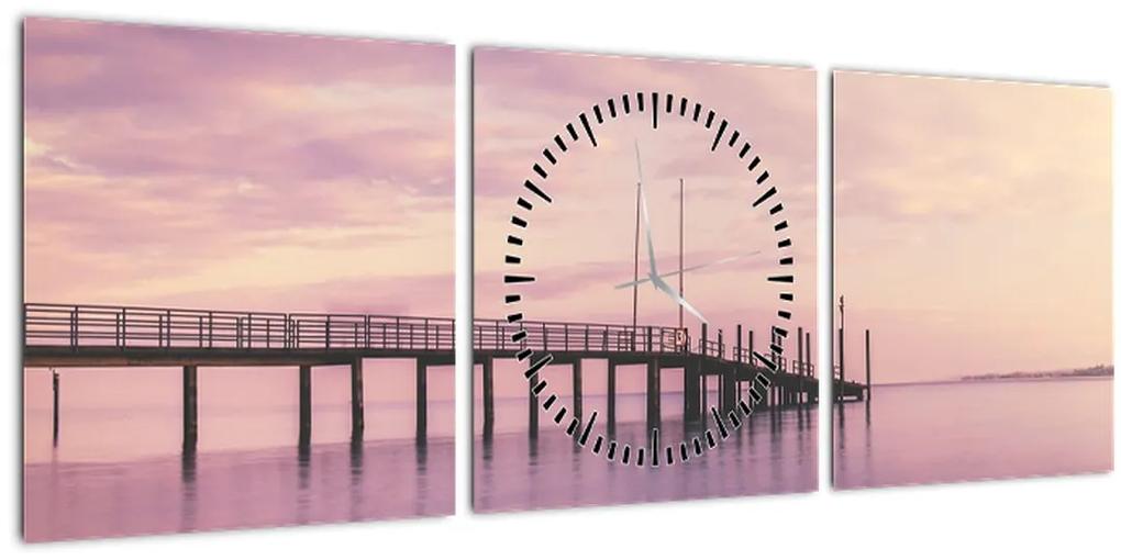 Obraz - Prístav (s hodinami) (90x30 cm)