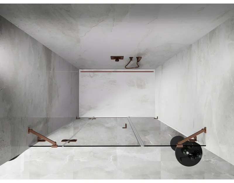 Mexen Lunar, ľavé otočné sprchové dvere 155 cm, 8mm číre sklo, medený matný profil, 834S-155-050-65-00-L