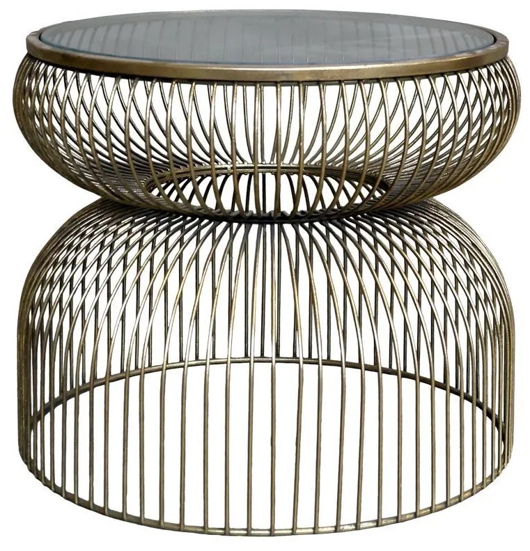 Mosadzný antik kovový okrúhly odkladací stolík Joanne - Ø 47*40 cm