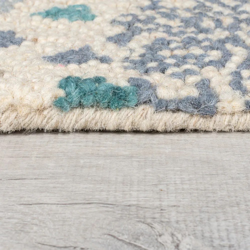 Modrý/béžový ručne tkaný vlnený koberec 120x170 cm Eloise Patchwork – Flair Rugs