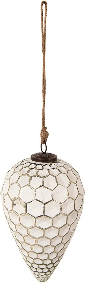 Biela antik sklenená šiška Hexagon white XL - Ø 14*25 cm