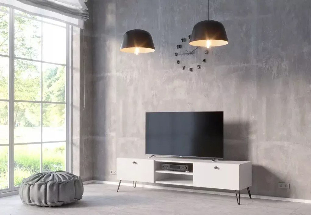 TV skrinka AVENTO Alpská biela - čierne rukoväte, 140 cm