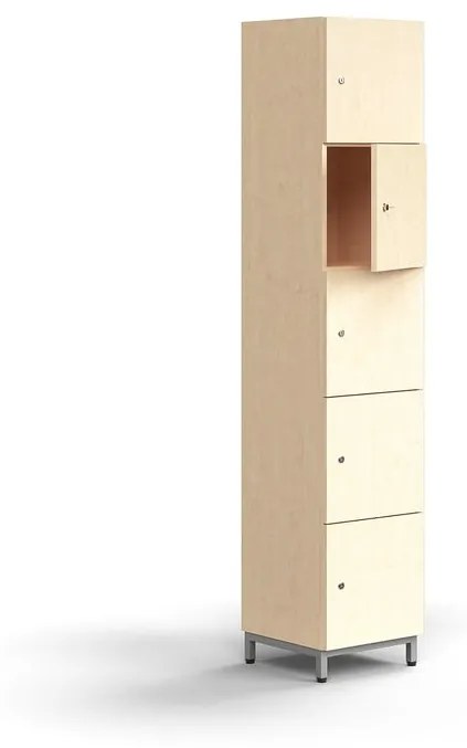 Priehradková skrinka QBUS, 5 priehradiek, na nožičkách, 2020x400x420 mm, strieborná, breza