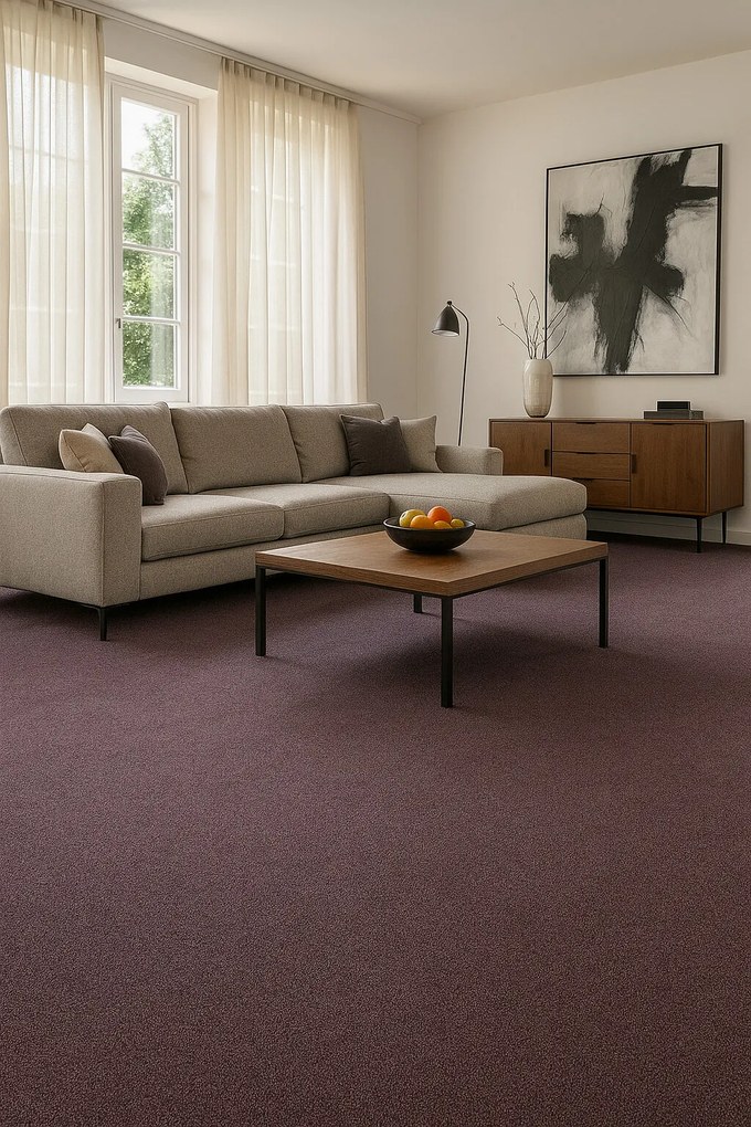 Tapibel, Metrážny koberec Cobalt SDN 64096 - AB tmavo fialový, záťažový, na mieru, šíře 4m, fialová, ab (mriežka), chodba / predsieň