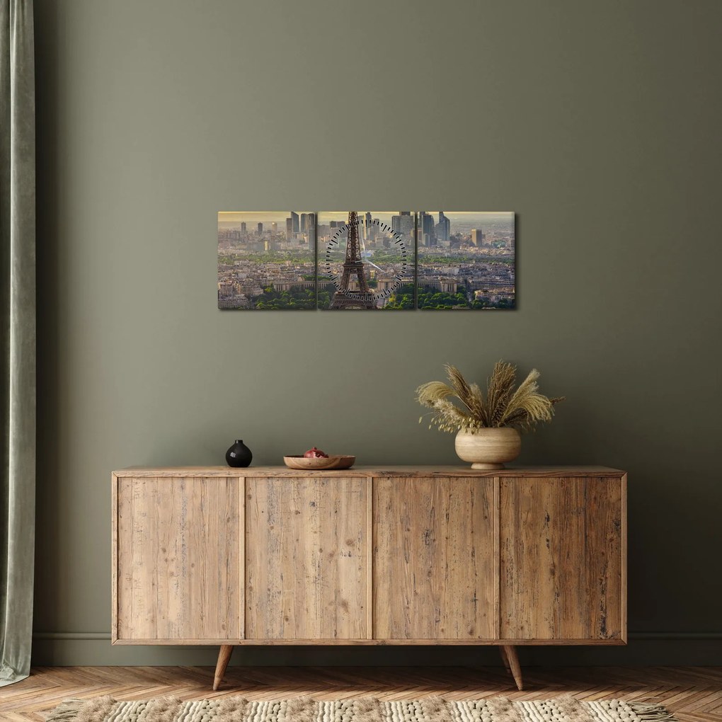 Obraz - Panoráma Paríža (s hodinami) (90x30 cm)