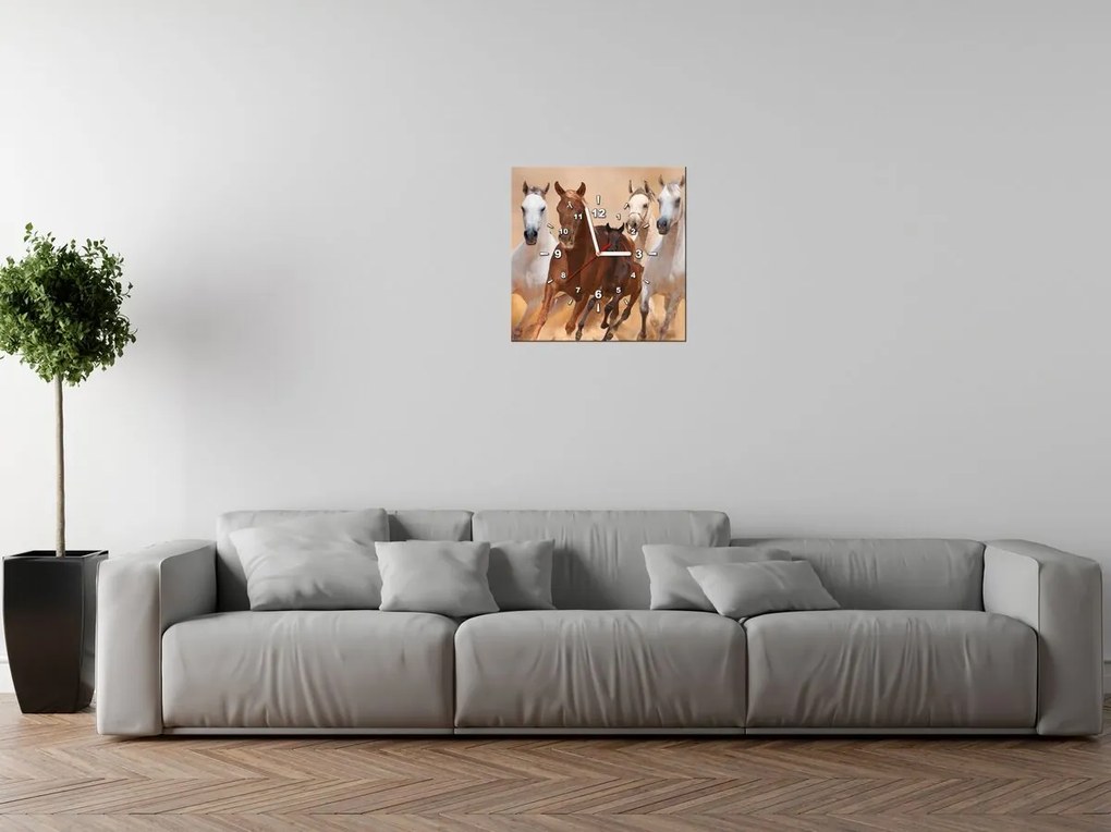 Gario Obraz s hodinami Cválajúce kone Rozmery: 60 x 40 cm