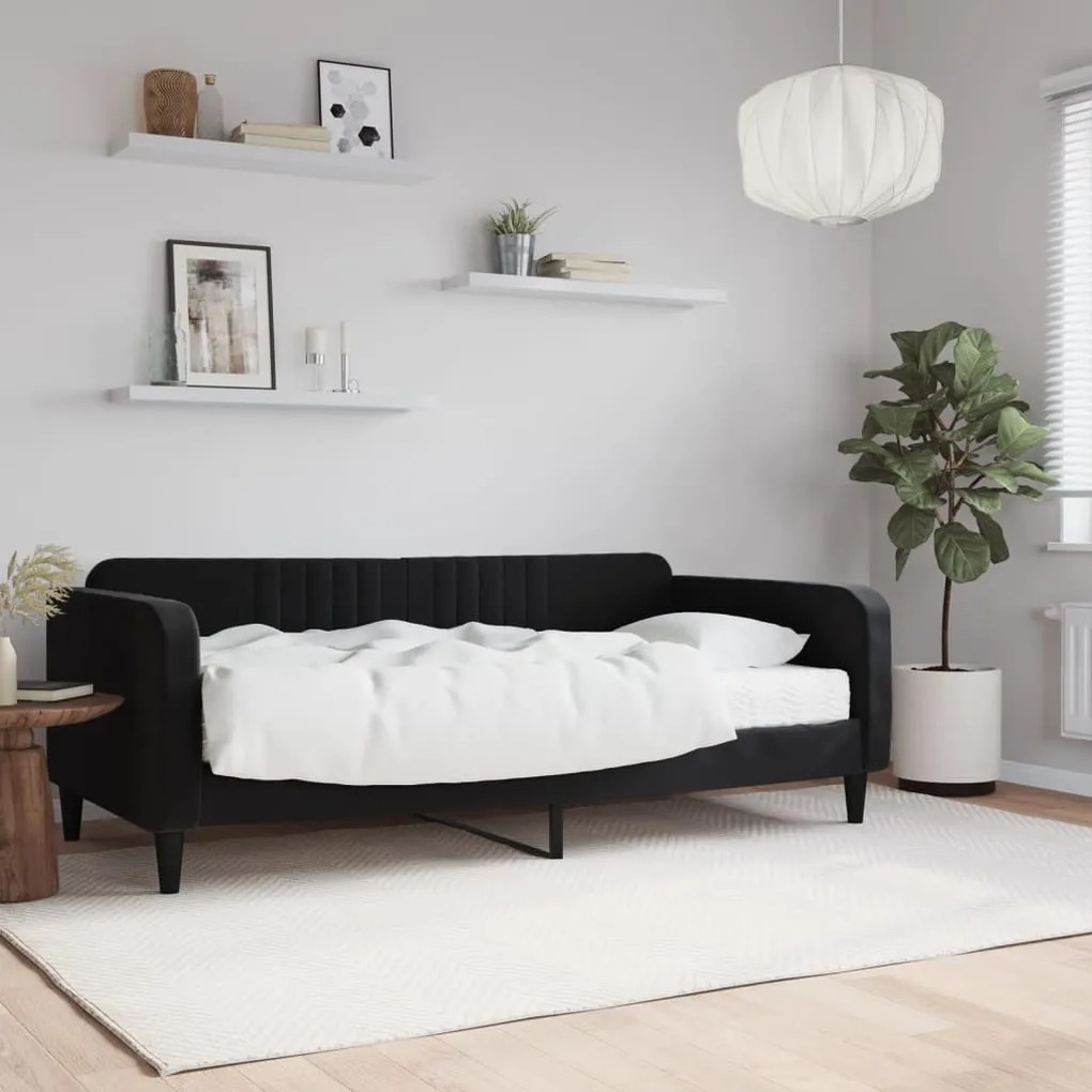 Denná posteľ s matracom čierna 90x190 cm zamat 3197054