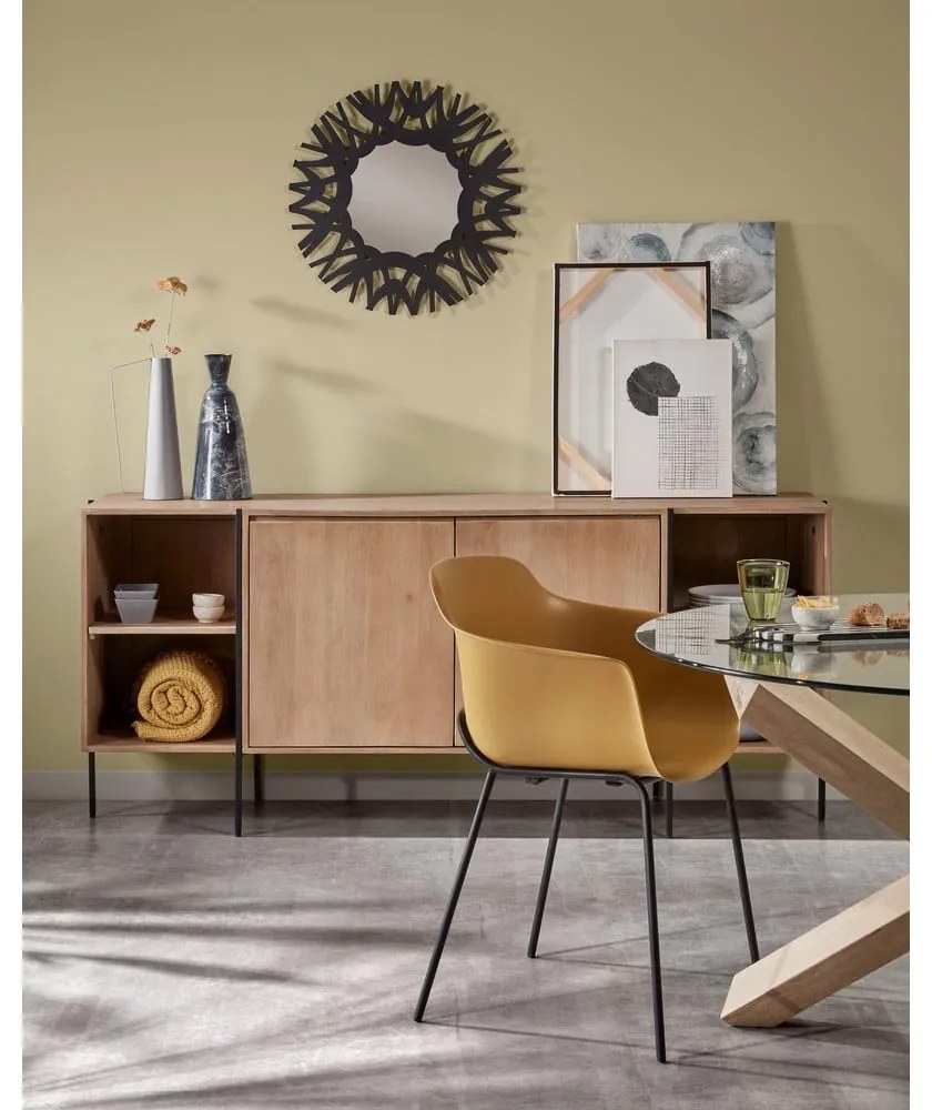 Dubový jedálenský stôl se skleněnou doskou Kave Home Nori, ø 120 cm