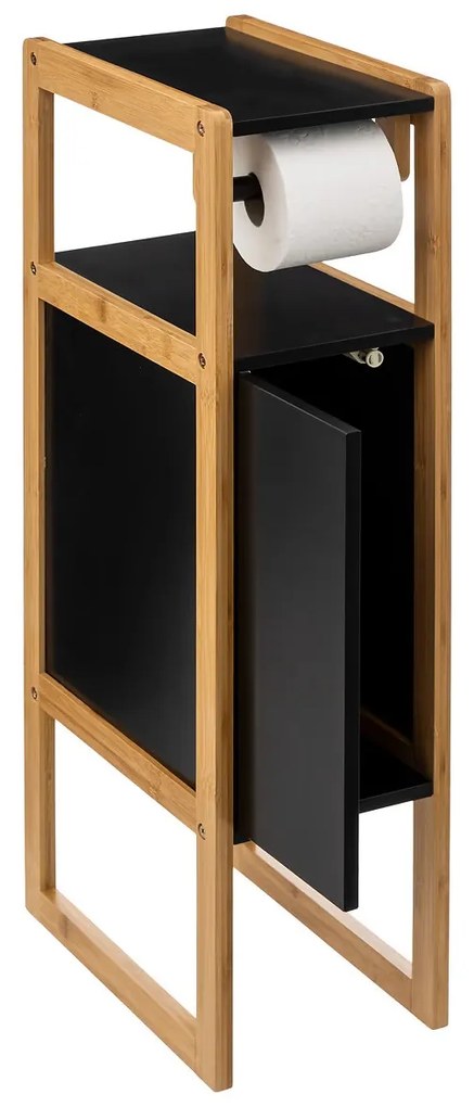 Polička na toaletný papier Natureo Black, čierne/s drevenými prvkami