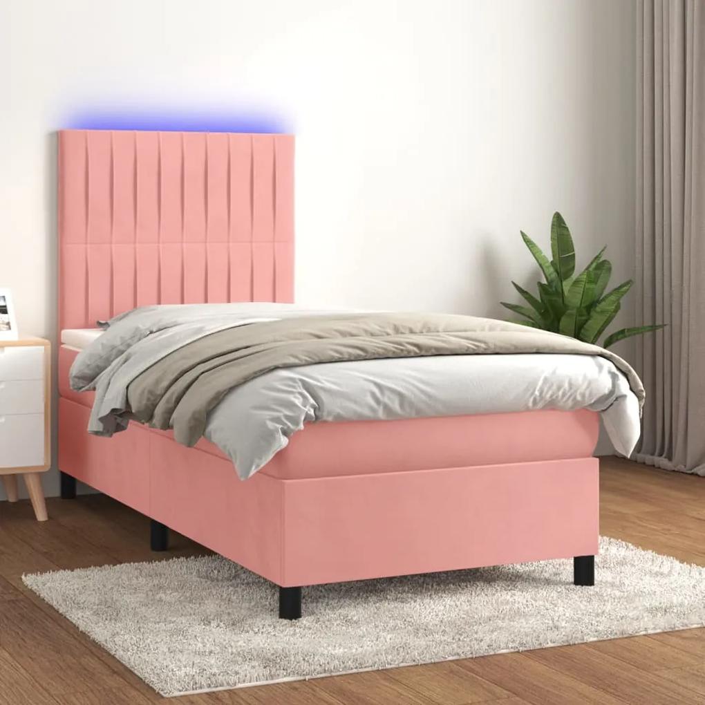 Posteľný rám boxsping s matracom a LED ružový 80x200 cm zamat 3136214