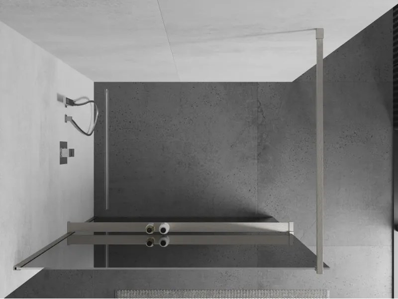 Mexen Kioto+, sprchová zástena Walk-In s poličkou a vešiakom 80 x 200 cm, 8mm sklo vzor zrkadlo, brúsená oceľ profil, 800-080-121-97-50