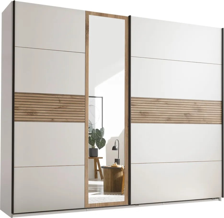 Šatníková skriňa so zrkadlom Daria, 270 cm, dub/biela