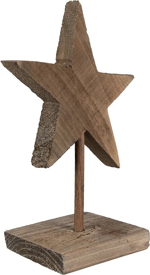 Hnedá antik drevená dekorácia hviezda na podstavci - 15*8*21 cm
