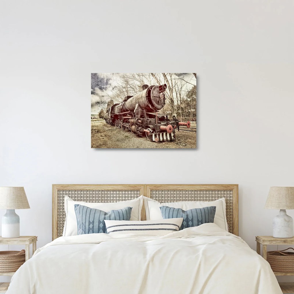 Historický sklenený obraz lokomotívy (70x50 cm)