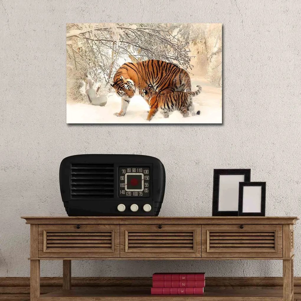 Obraz s LED osvetlením TIGRE VO SNEHU 81 45 x 70 cm