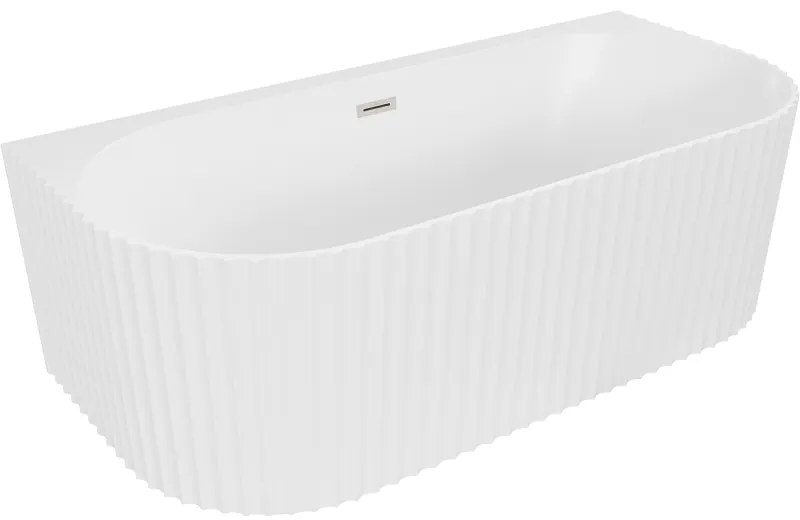 Mexen Sella, voľne stojaca vaňa ku stene, drážkovaná, 150 x 75 cm, biela matná, brúsená oceľ, 52711507501-97