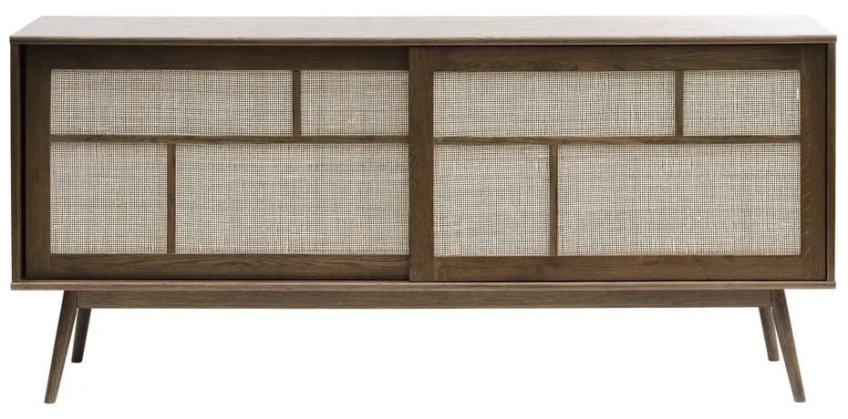 Tmavohnedá nízka komoda v dekore duba s posuvnými dverami 180x80 cm Barrali – Unique Furniture