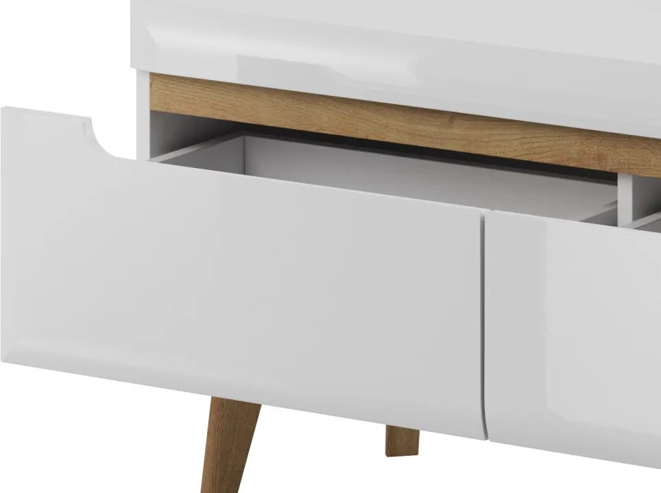 Televízna skrinka Nordi, 107 cm, dub riviera/biely lesk