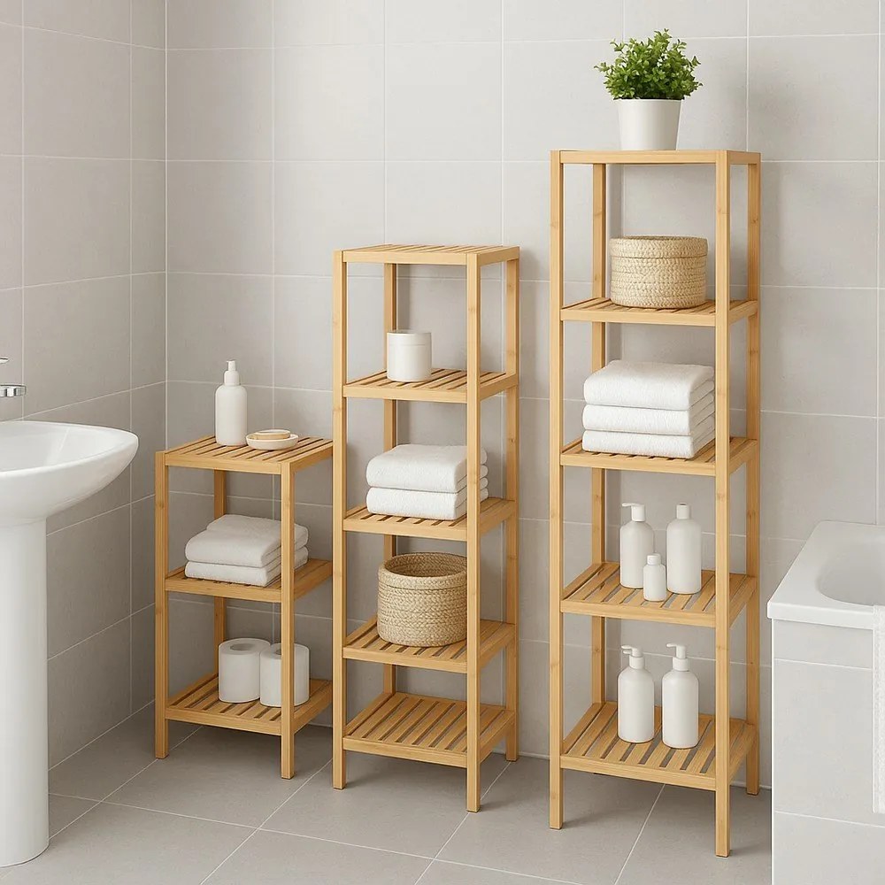 Bambusový kúpeľňový regál v prírodnej farbe 37x83 cm Skaren – Bonami Essentials