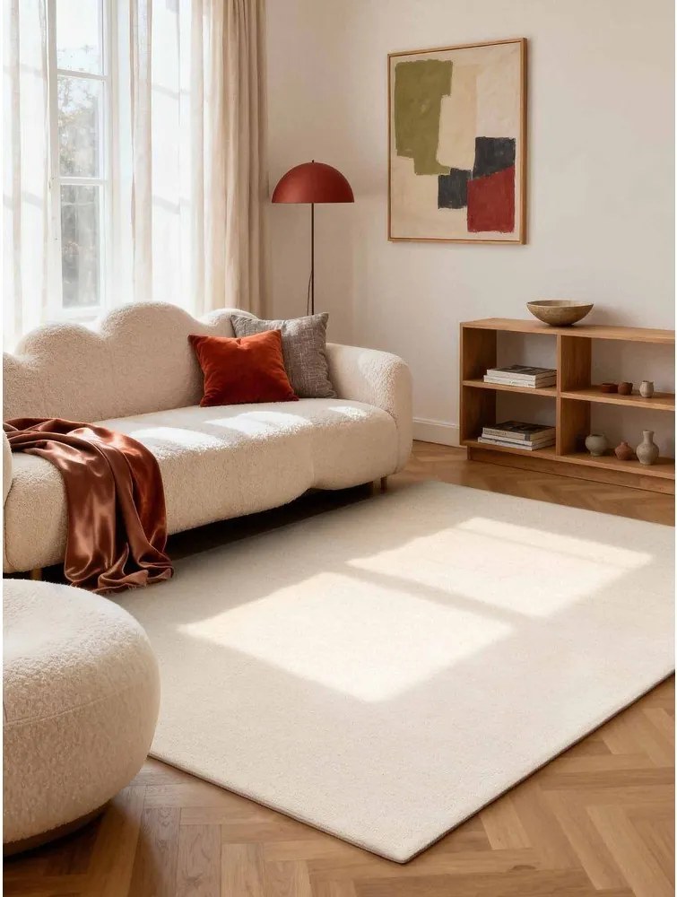 Krémový ručne tkaný vlnený koberec 140x200 cm Puristic Knots – Elle Decoration
