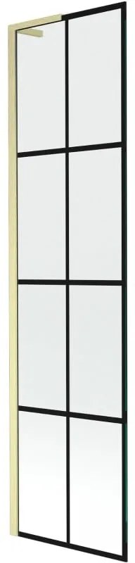 Mexen Next L, 1-krídlová vaňová zástena 50 x 150 cm, 6mm číre sklo-čierny vzor, zlatý matný profil, 895-050-000-03-77-55