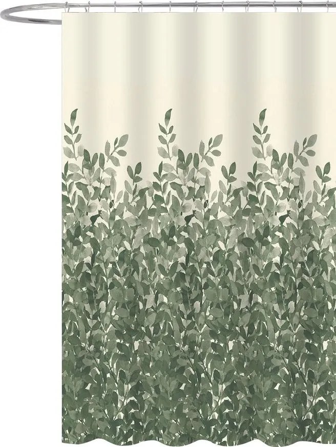 Aqualine Sprchový záves 180x200cm, polyester, zelené listy ZP012