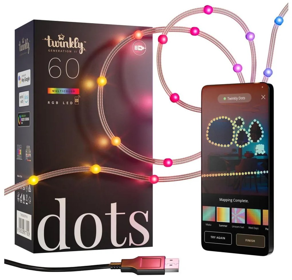 Twinkly TWD060STP-T - LED RGB stmievateľná reťaz DOTS 60xLED 7 m USB Wi-Fi