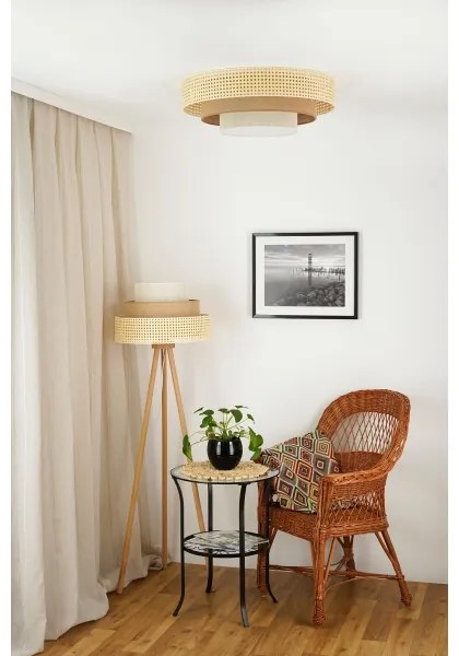 Brilagi - Stojacia lampa CEDAR LUNETA 1xE27/15W/230V ratan/hnedá/krémová