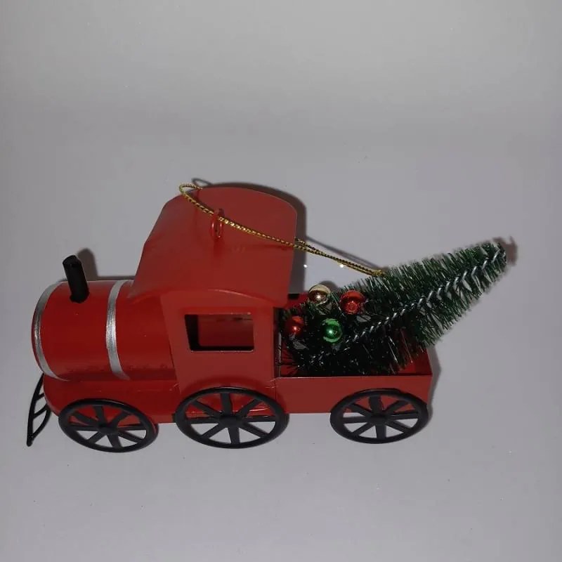 DECOLED Vánoční ozdoba kovová lokomotiva, 15,2 × 4,5 × 8,2 cm, závěsná, červená