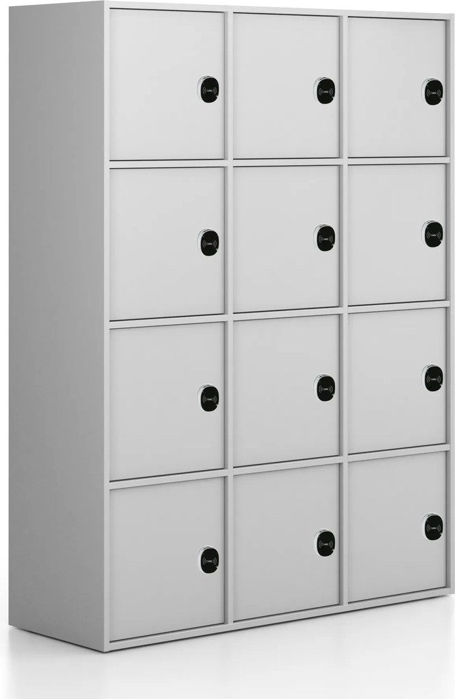 Kancelárska skriňa FRAME, 12x dvere, 1299 x 450 x 1735 mm, RFID zámok, sivá