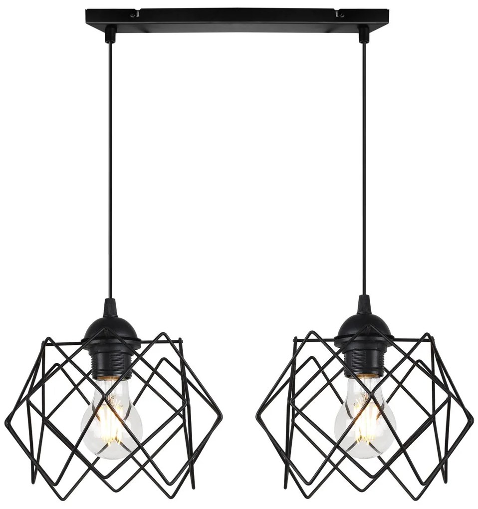 Závesné svietidlo Stella, 2x čierne drôtené tienidlo