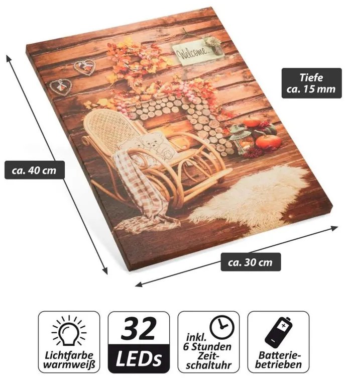 Nexos 86702 Nástenná maľba hojdacie kreslo, 2 LED, 30 x 40 cm