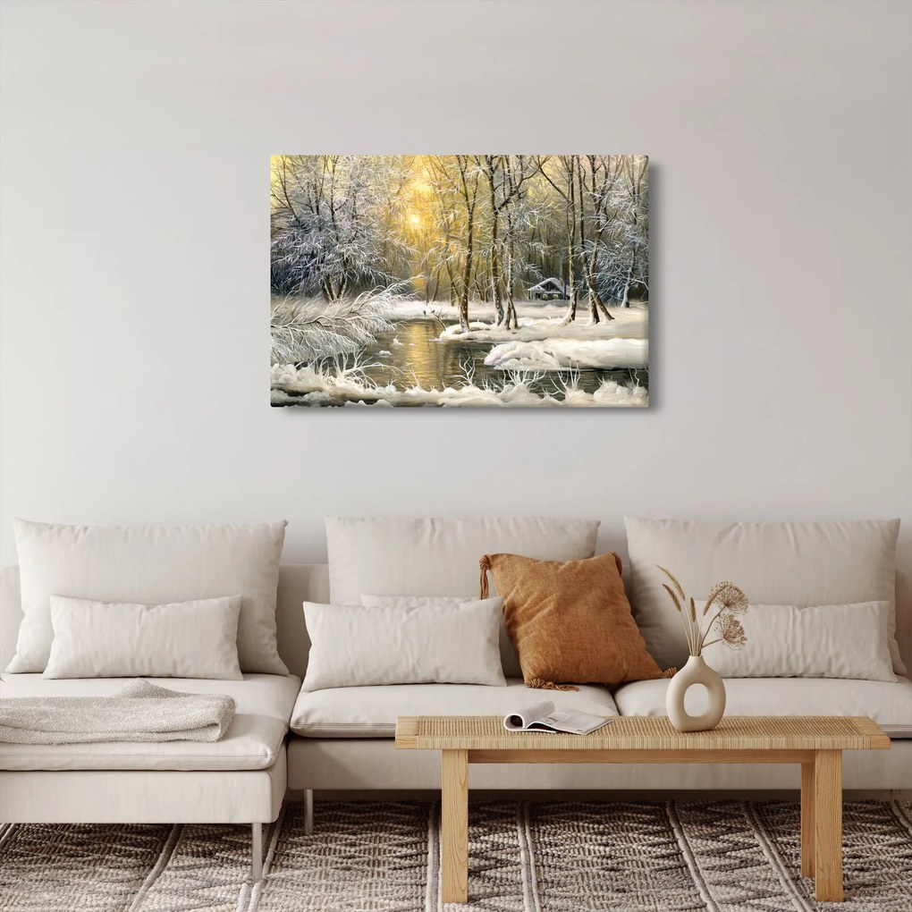Obraz - Chalúpka v lese, olejomaľba (90x60 cm)