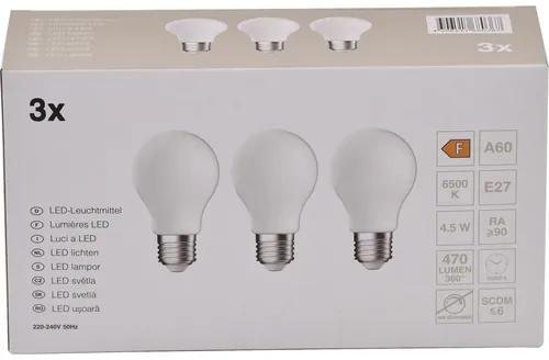 LED žiarovka A60 E27 / 4,5 W ( 40 W ) 470 lm 6500 K matná bal. - 3 ks