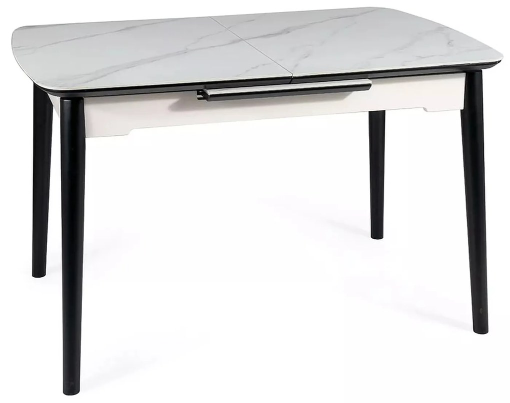 Rozkládací jídelní stůl Apollo 120/160 cm bílý mramor/černý