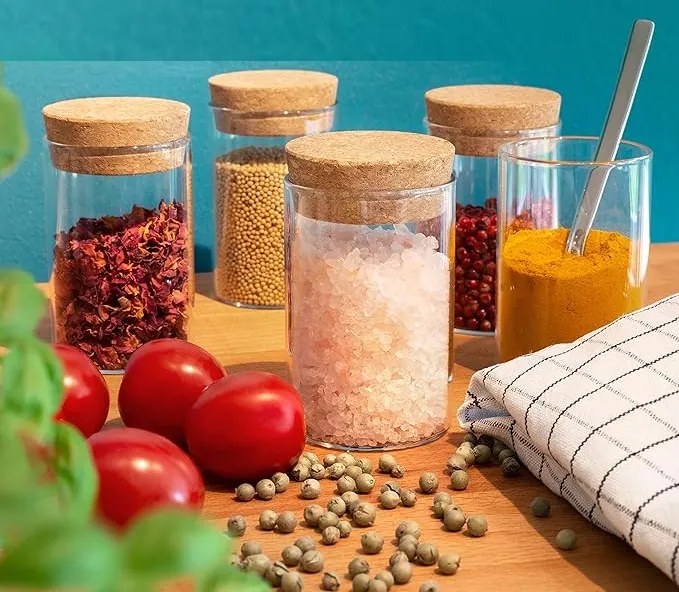 Korenka, sklenená guľatá dóza s korkovým uzáverom 155ml