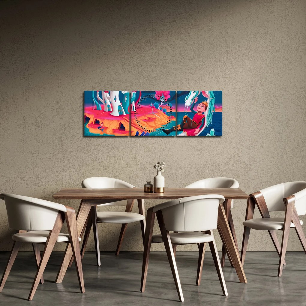 Obraz - Princ a dračia princezná (s hodinami) (90x30 cm)