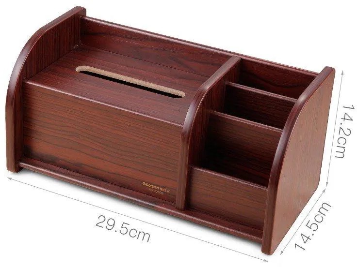 Kombinovaný drevený stojan na papierové vreckovky a písacie potreby tmavé drevo C2039